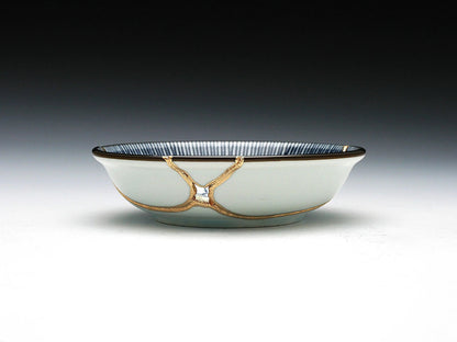 Small Blue and White Kintsugi Plate with Pattern