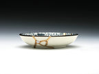 Small Blue and White Kintsugi Plate With Small Flowers