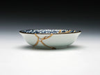 Small Blue and White Kintsugi Plate with Small Flowers