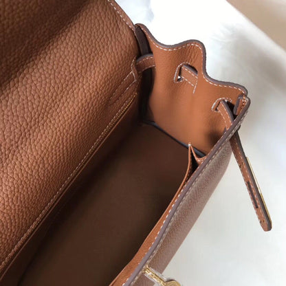HM KELLY 28CM BROWN TOGO LEATHER GOLD HARDWARE