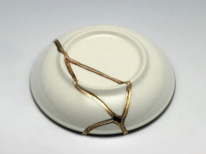 Small Blue and White Kintsugi Plate with Leaves and Swirl