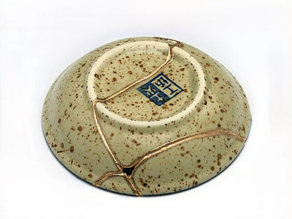 Small Beige Kintsugi Plate with Fish Image