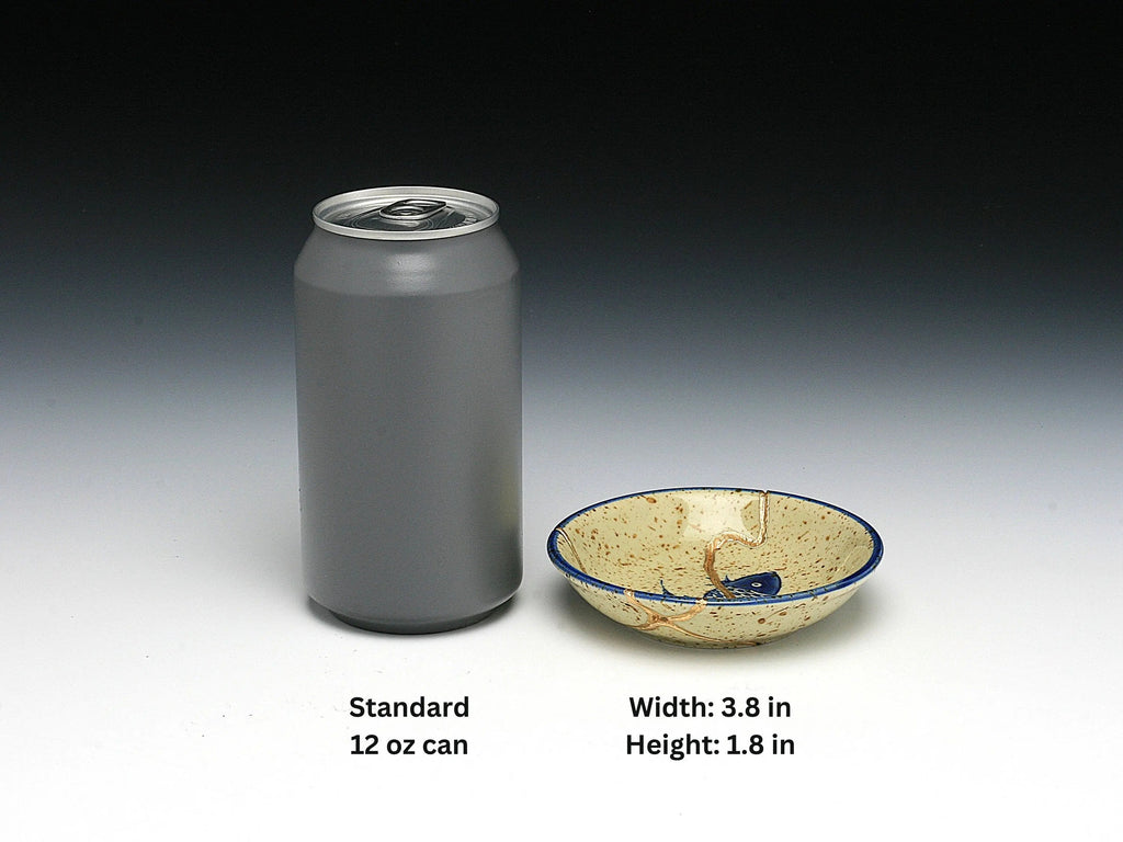 Small Beige Kintsugi Plate with Fish Image
