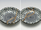 Small Blue and White Kintsugi Plate with Leaves and Swirl