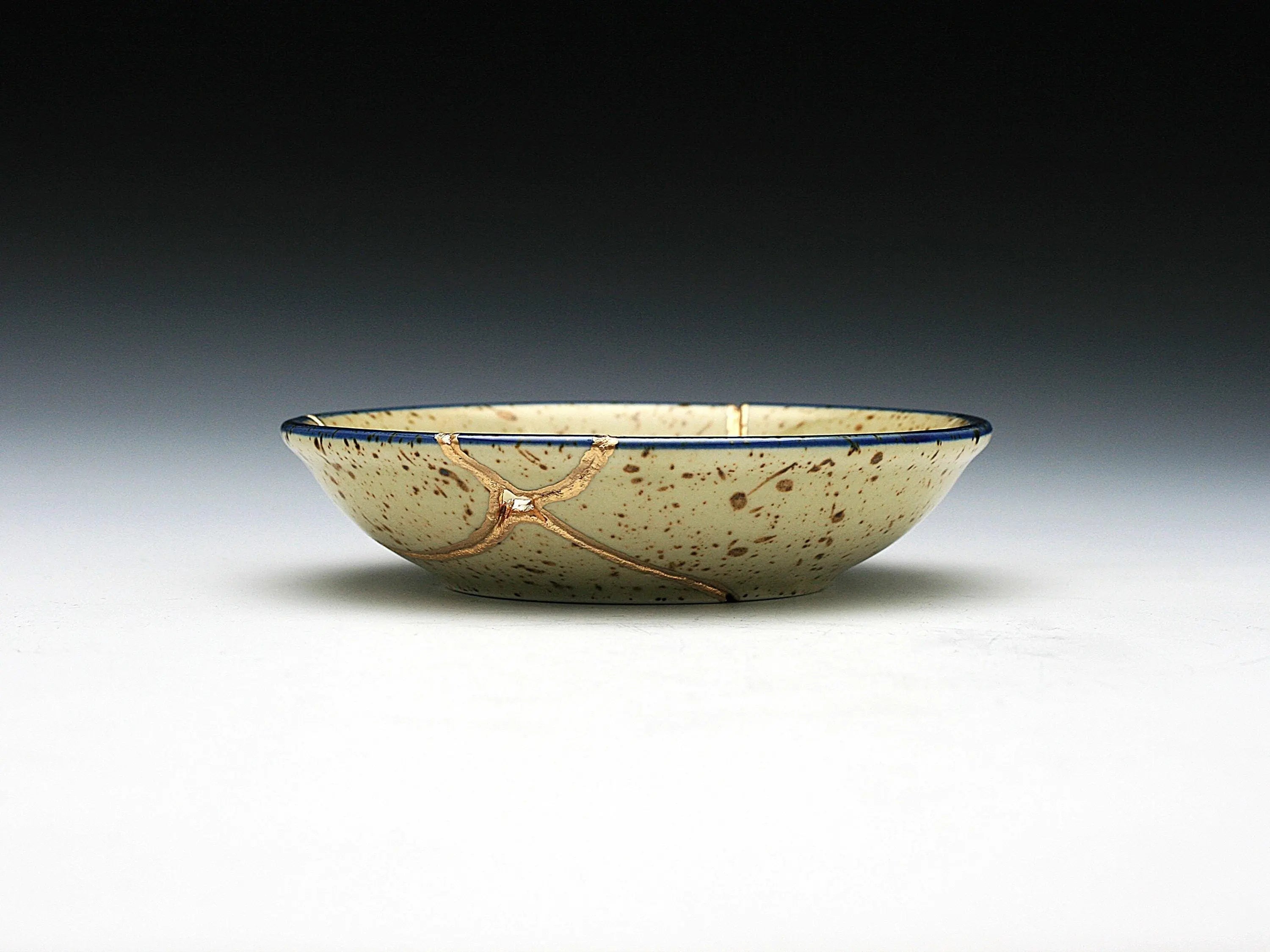 Small Beige Kintsugi Plate with Fish Image