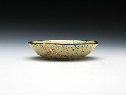 Small Beige Kintsugi Plate with Fish Image