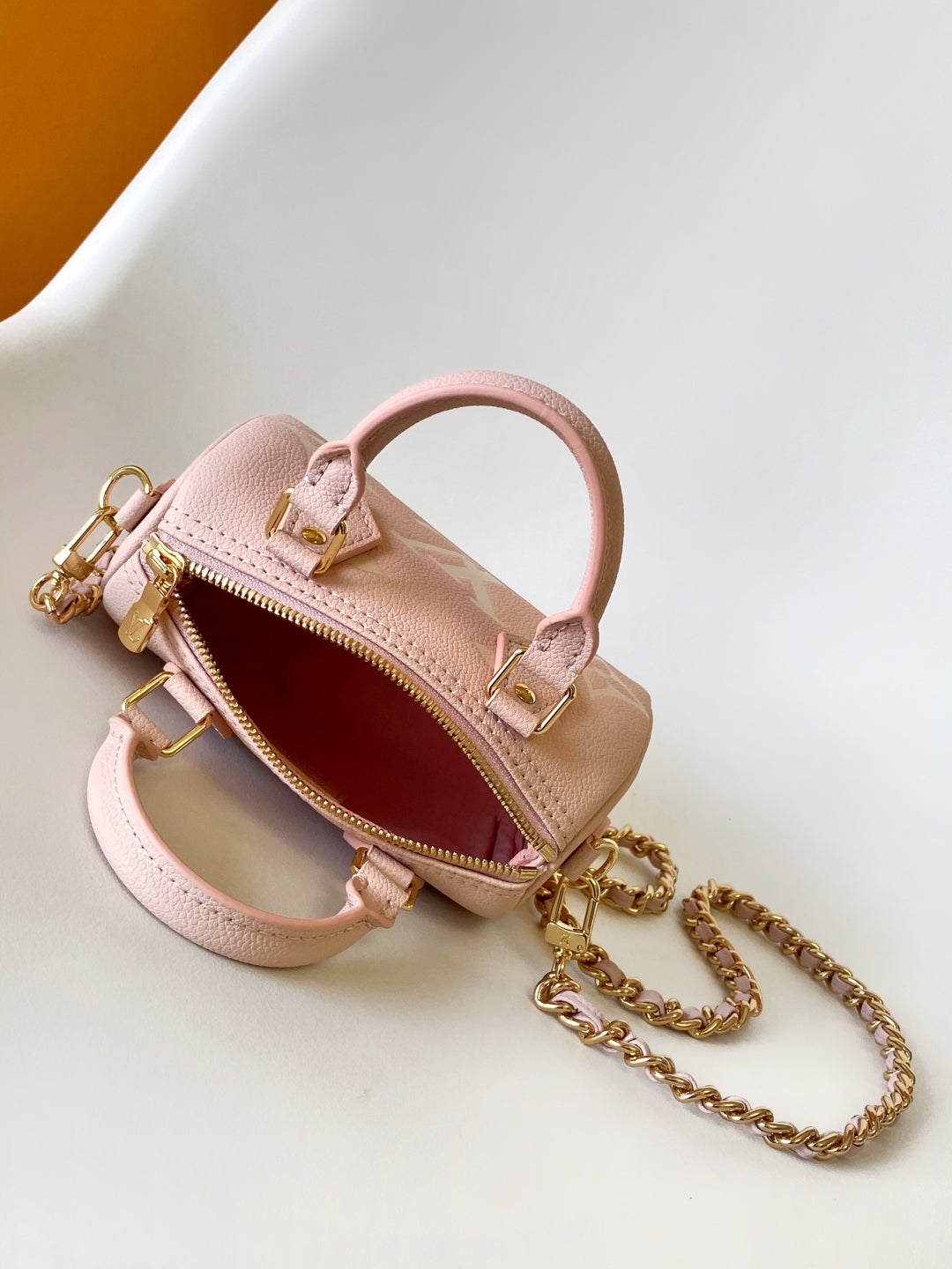 LV Nano Speedy Bag 16 cm Pink White Embossed cowhide GHW