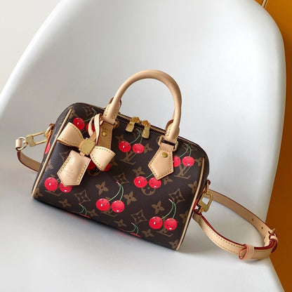 LV x TM Speedy BandouliÃ¨re 20cm Brown Monogram Cherry Canvas Cowhide GHW