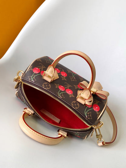 LV x TM Speedy BandouliÃ¨re 20cm Brown Monogram Cherry Canvas Cowhide GHW