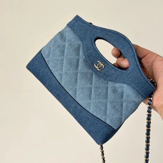 Chanel 26 Clutch 21 Blue Denim Gold Hardware