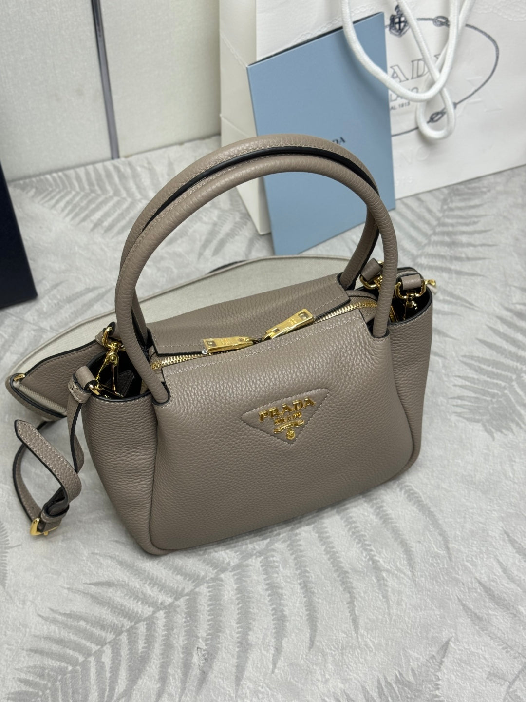 Prada Small Bag 23cm Clay Gray Grain Leather GHW