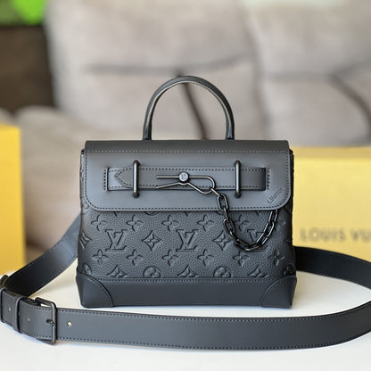 LV Steamer PM Bag 25cm Black Taurillon Monogram Leather