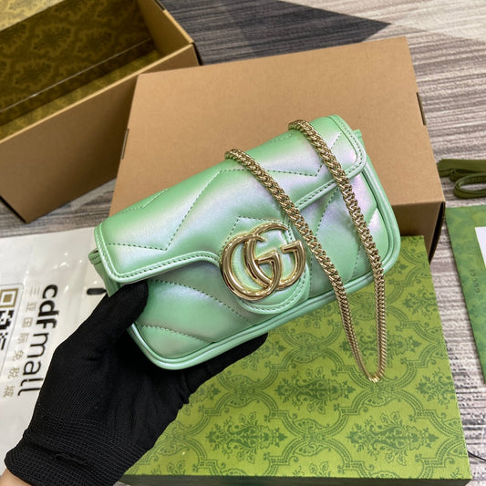 GG MARMONT 16 MINI SHOULDER BAG GREEN IRIDESCENT CALFSKIN