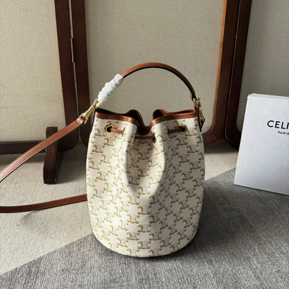 CLARA BAG 24 IN WHITE TRIOMPHE CANVAS AND BROWN CALFSKIN TRIM