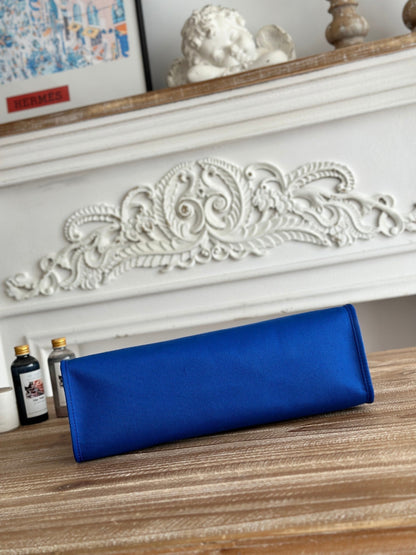 ZIP CABINE 31 BAG IN COBALT BLUE CANVAS AND BRONZE BROWN CALFSKIN