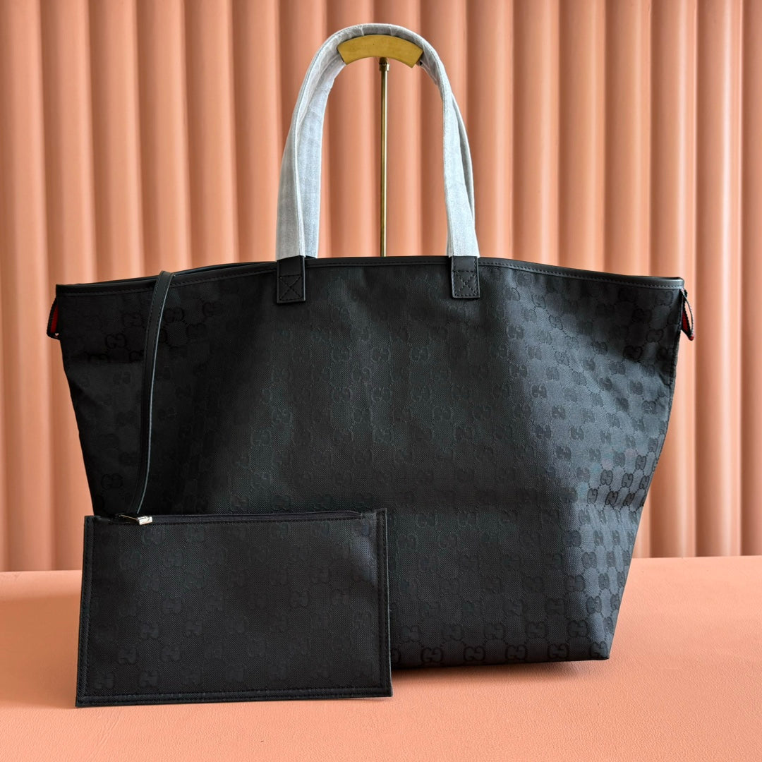 GG Edge Large Tote Bag Black Matte Rubber Fabric 271781
