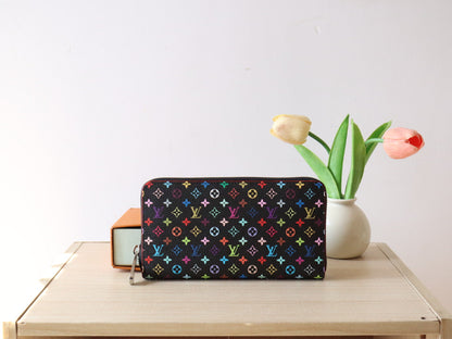 ZIPPY WALLET 19 IN BLACK MIX COLORFUL CALFSKIN