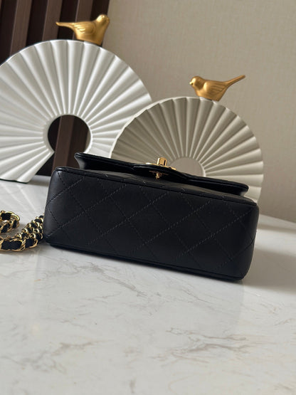 CC Mini Classic Handbag Black Lambskin GHW