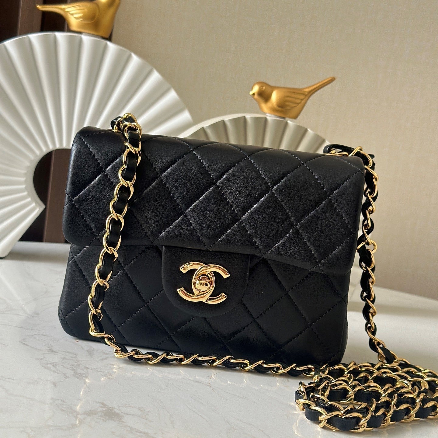 CC Mini Classic Handbag Black Lambskin GHW