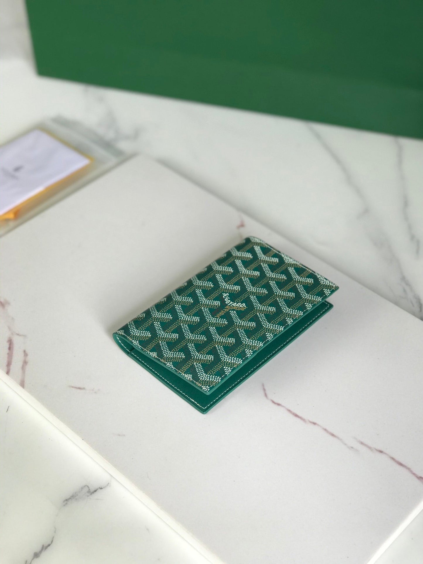 Goyard Grenelle Passport Cover 10cm Green Canvas & Cafskin