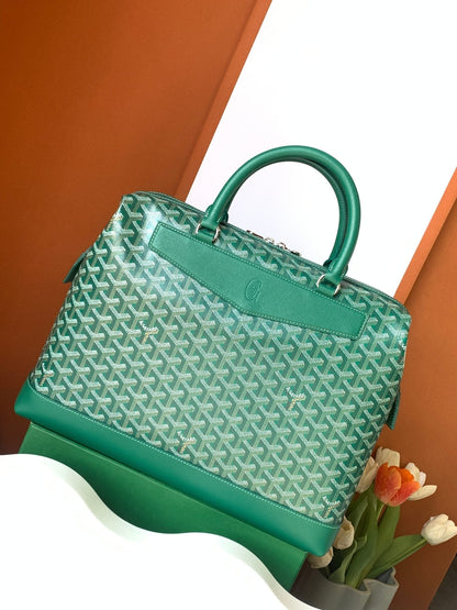 CISALPIN DOCUMENT CASE 39 IN GREEN GOYARDINE CANVAS AND CALFSKIN