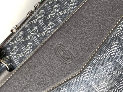 CISALPIN DOCUMENT CASE 39 IN GRAY GOYARDINE CANVAS AND CALFSKIN