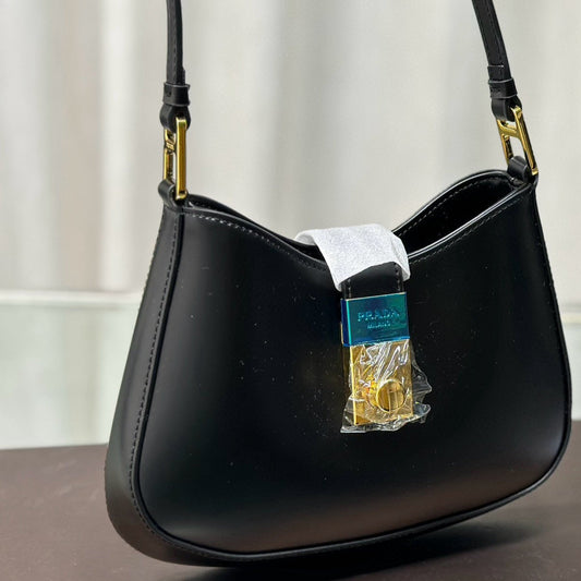 CLEO SHOULDER BAG 26 IN BLACK BRUSHED LAMBSKIN GOLD HARDWARE