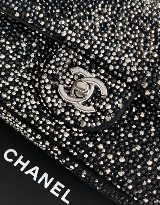 CC Classic Flap Bag 20cm Full Diamond Black Calfskin