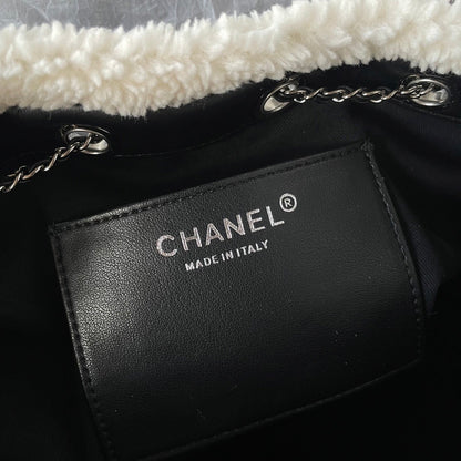 CC 25C Hobo Bag 30cm Black White Lambskin Silver Hardware