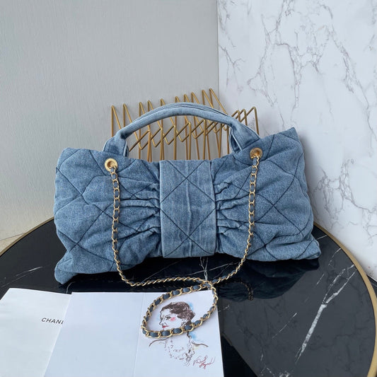 CC 25K Bow Bag 38cm Blue Denim