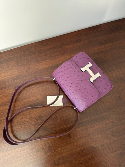 CONSTANCE 18 PURPLE OSTRICH SILVER HARDWARE
