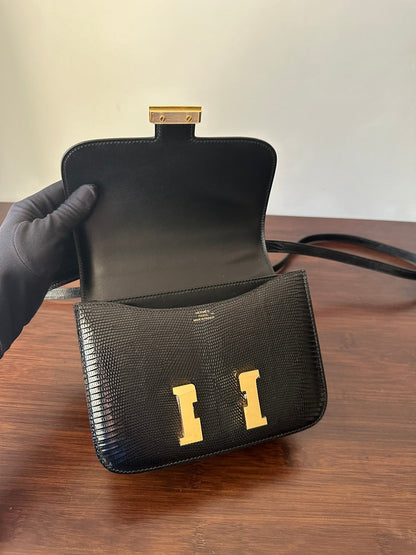 CONSTANCE 18 BLACK LIZARD GOLD HARDWARE