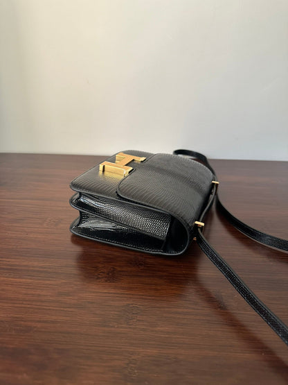 CONSTANCE 18 BLACK LIZARD GOLD HARDWARE