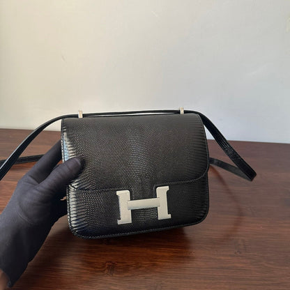 CONSTANCE 18 BLACK LIZARD SILVER HARDWARE