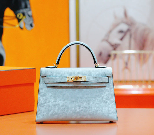 HM Mini Kelly 19cm Cloud Blue Epsom Silver Hardware