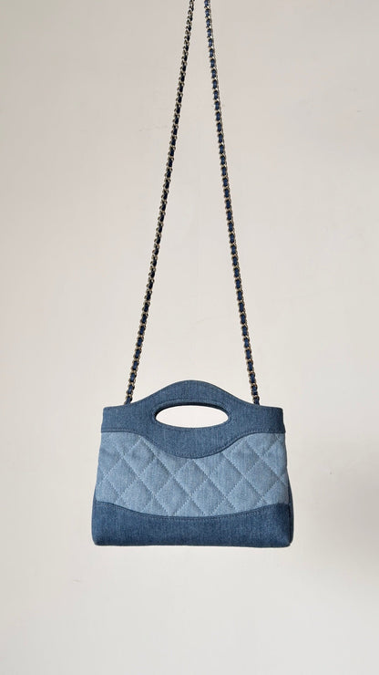 Chanel 26 Clutch 21 Blue Denim Gold Hardware